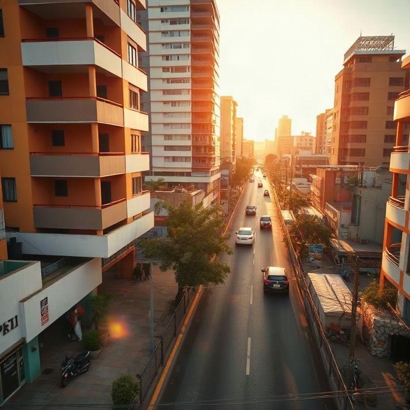 A street-level view of Nyali Road in Mombasa in warm daylight
