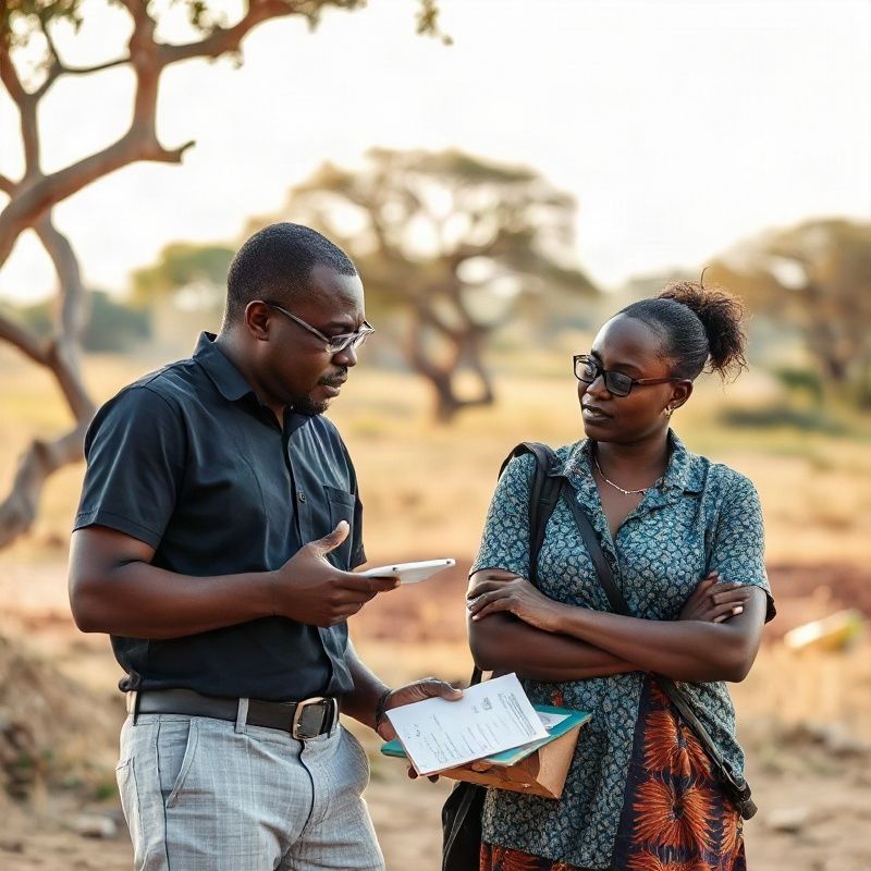 A local service professional in Mombasa consulting with a client outdoors in warm daylight